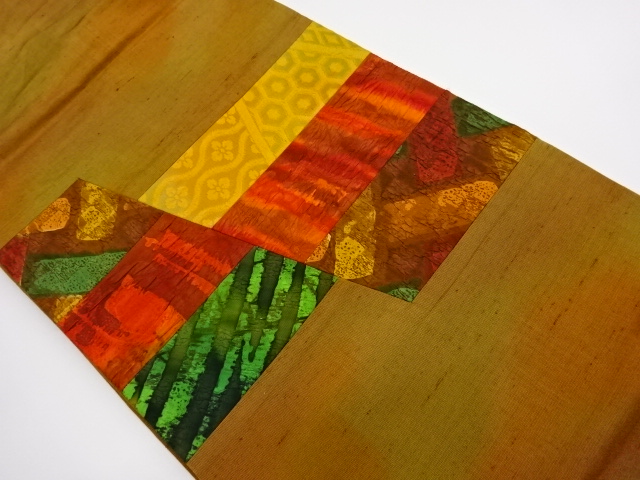 JAPANESE KIMONO / VINTAGE NAGOYA OBI / TSUMUGI / MATELASSE / ABSTRACT PATTERN